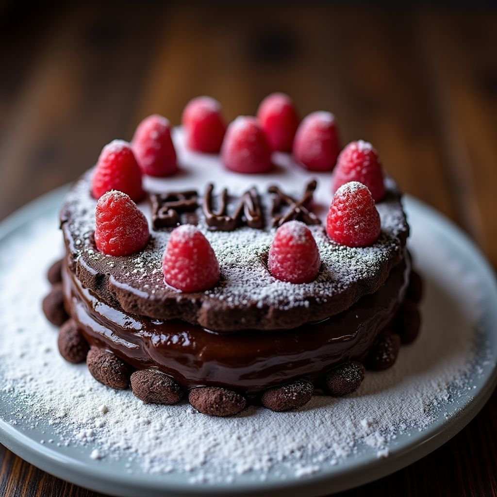black forest gateau cake spelling out the words "FLUX SCHNELL", tasty, food photography, dynamic shot