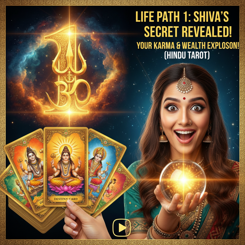 Make a viral YouTube thumbnail for youtube video on tarot reading for life path number 1 people. Make it more clickbaitable for hindu community people.