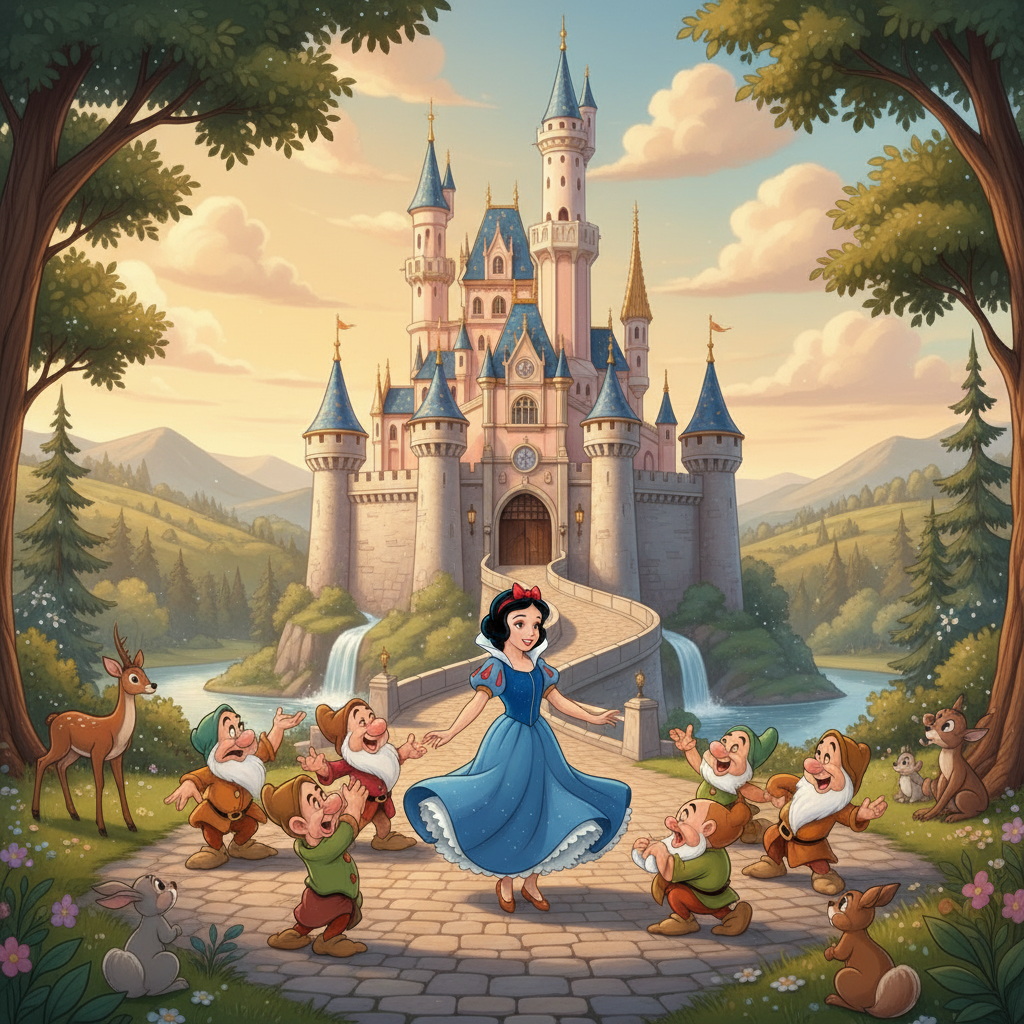 迪士尼风格城堡 ,带上白雪公主和小矮人