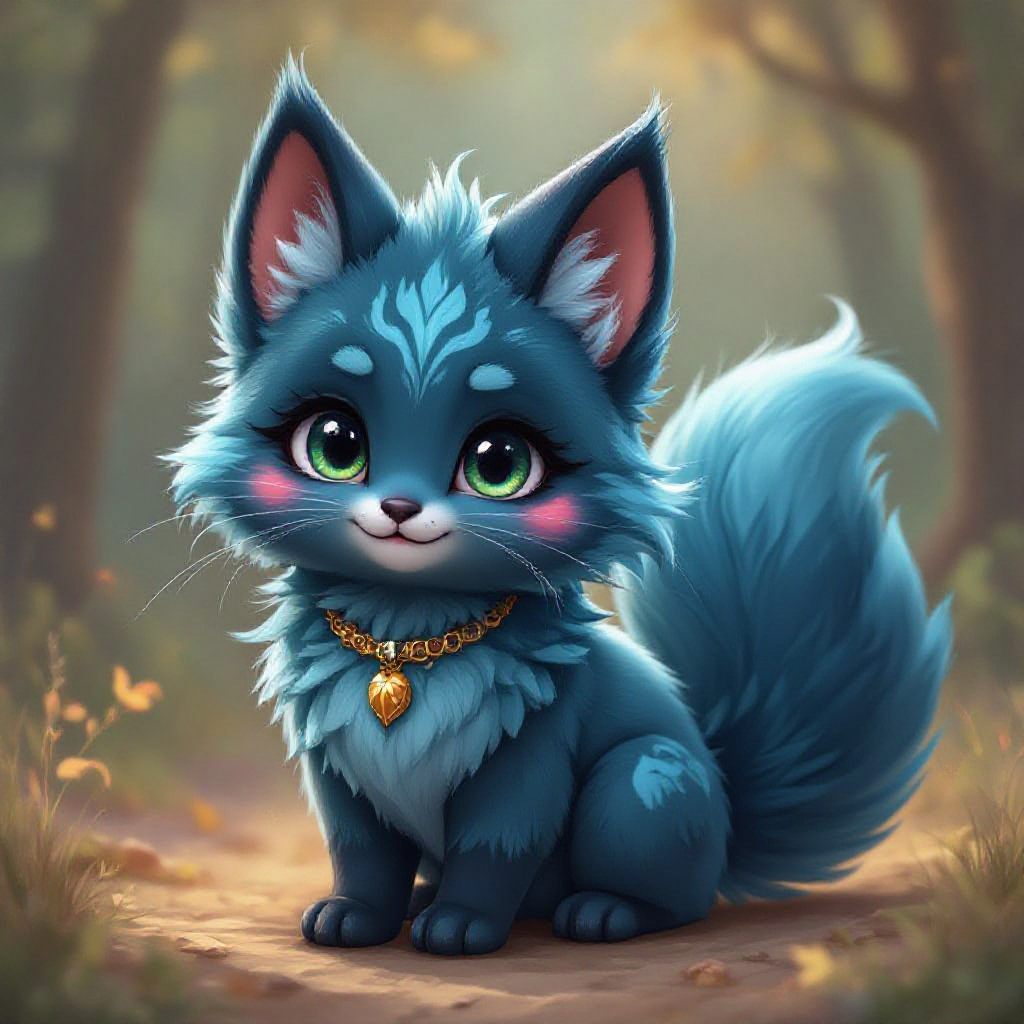 神兽有妖狐,猫和狐的结合体,小时候,Q版,狐头猫身,毛绒绒的,可爱的小牙,青色的大眼睛,灵动有神,头上长有华丽的青墨色尾巴,猫耳,毛发修长飘逸,部分肢体延伸出类似能量枝条的结构,极具幻想感。毛发颜色以青色为主,淡绿色和深蓝色为辅。尾巴毛发蓬松飘逸。身体关键部位饰有青色能量战甲。身体周围散发着像水花一般的青色的能量,飘动着大面积粒子能量。超现实主义风格,中式美学,大面积能量飘动,灵动,优雅,可爱,逼真,真实摄影,山海经风格,水墨风,3d建模,cg风格,虚幻引擎渲染,极致细节,超清。变成凤凰